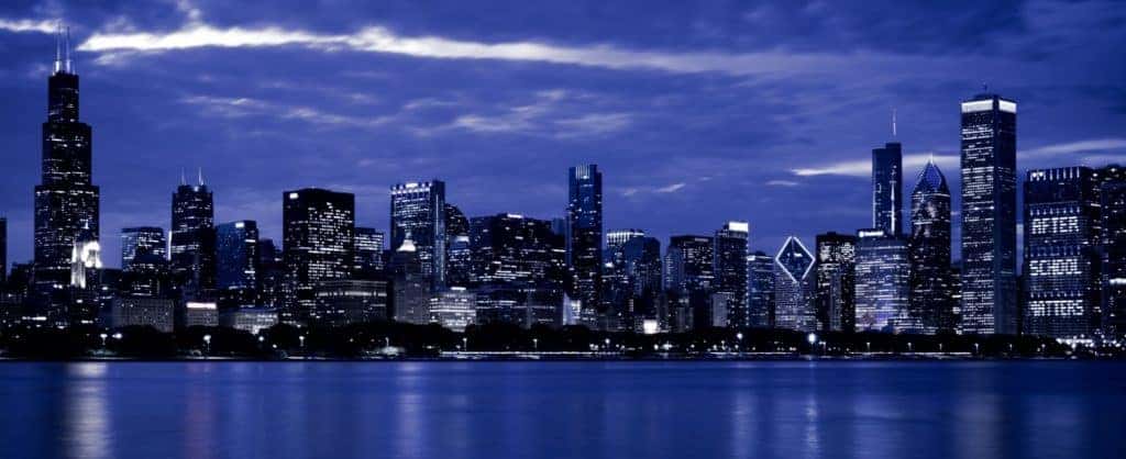 view of Chicago's skyline at night