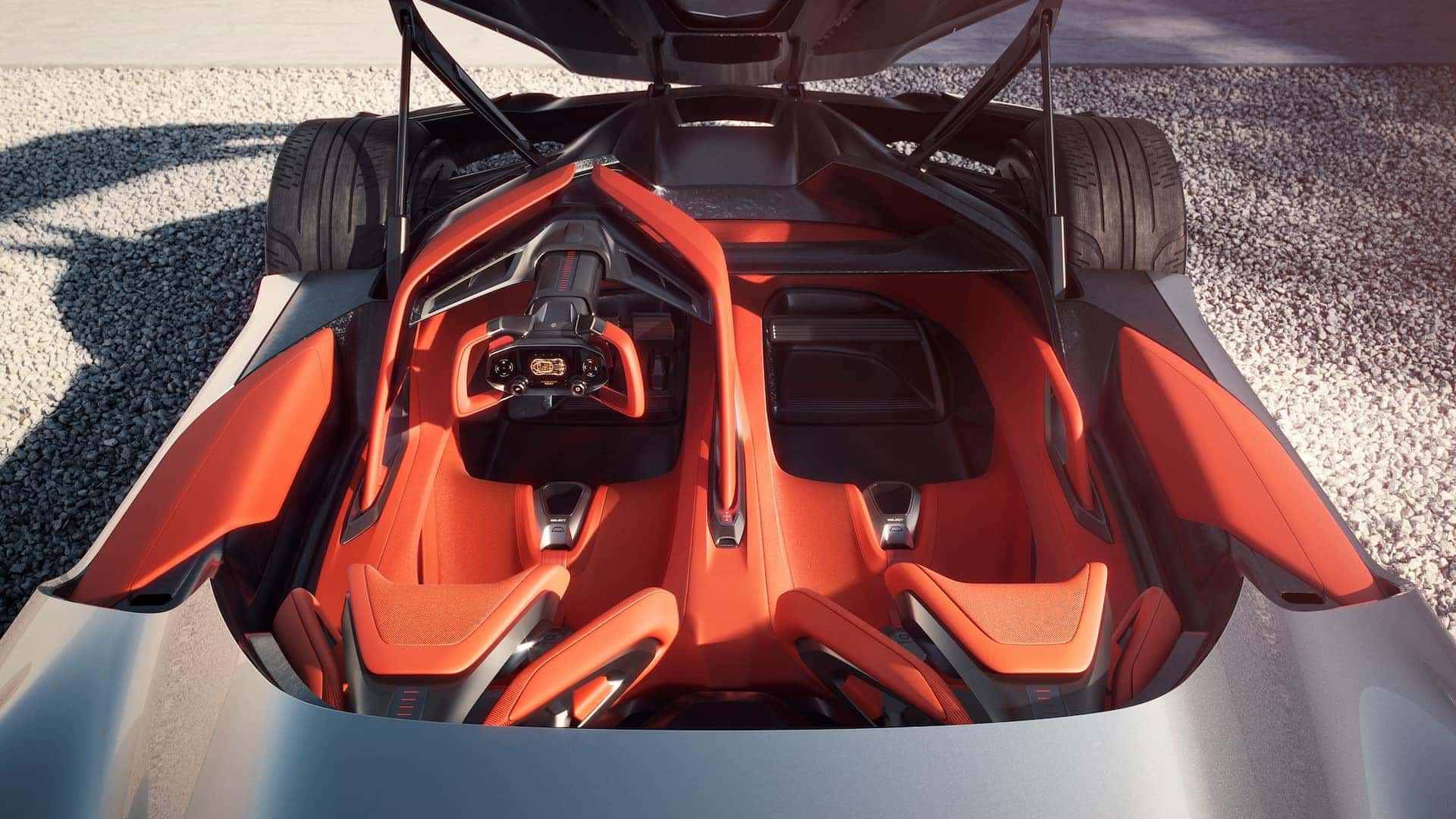 Corvette CX with canopy open to cockpit. Concept vehicle shown. Not available for sale.