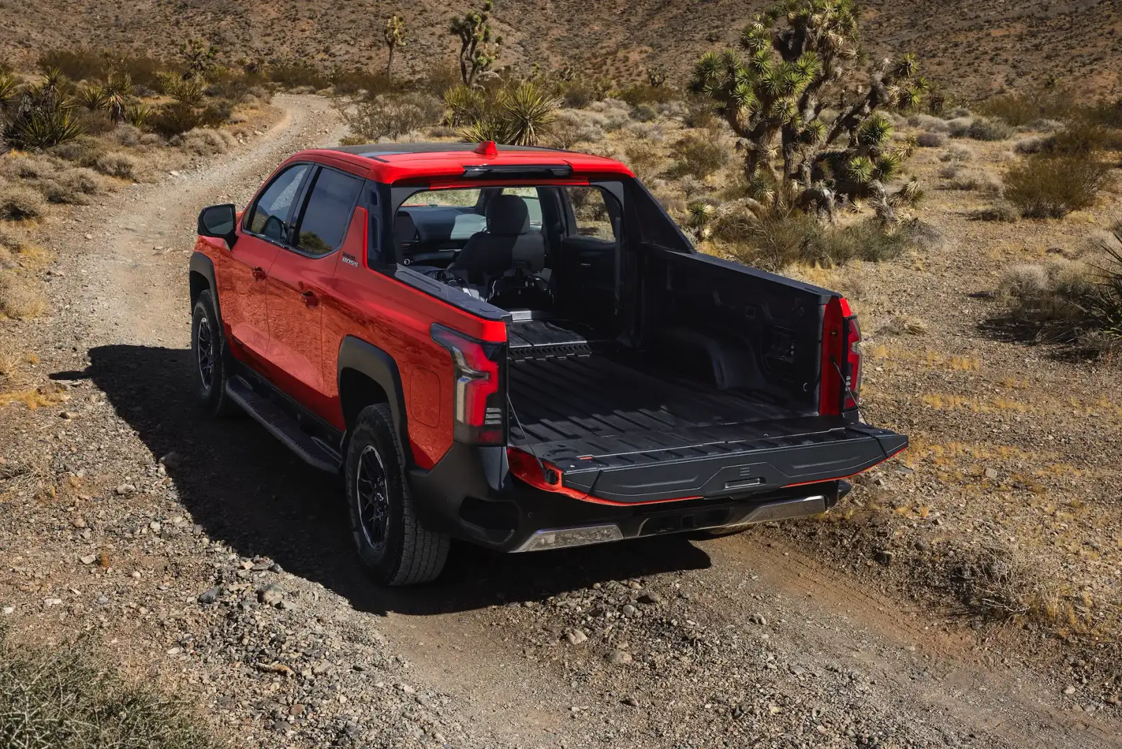 2026 Chevrolet Silverado EV Trail Boss view of the truck bed while off roading