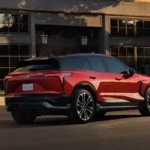 2026 Chevrolet Blazer EV SS Radiant Red Metallic in motion
