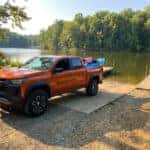 2026 Chevrolet Colorado with kayaks at Adams Lake State Park boat launch ramp in southern Ohio