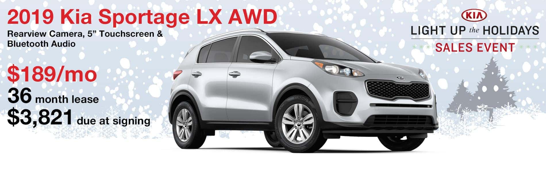 Lease a 2019 Kia Sportage LX AWD for $189 per month with $3,821 due at signing