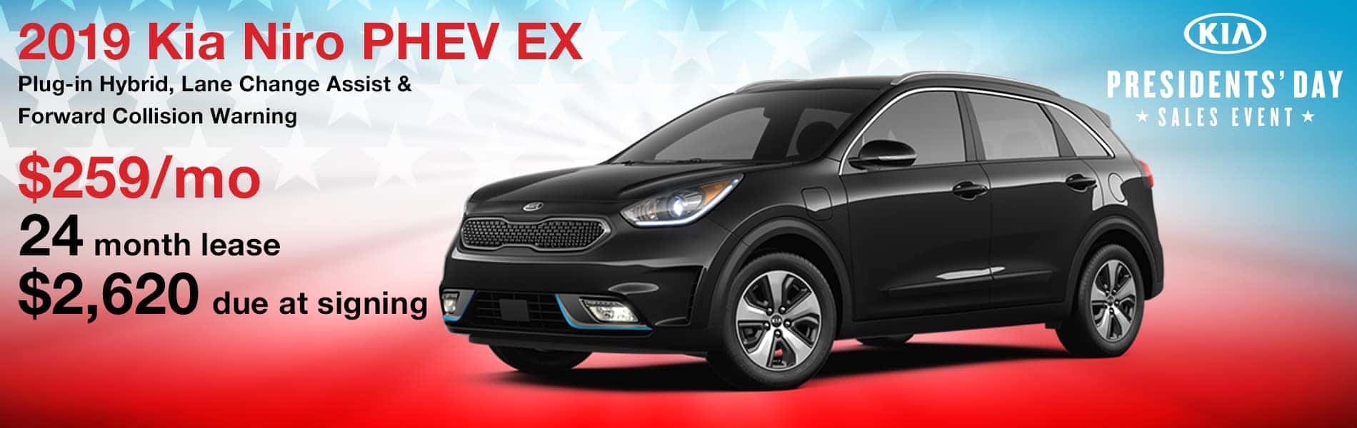 Lease a 2019 Kia Niro PHEV EX for $259 per month with $2,620 due at signing