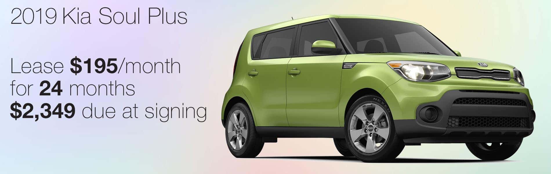 Lease a 2019 Kia Soul Plus for $195 per month with $2,349 due at signing