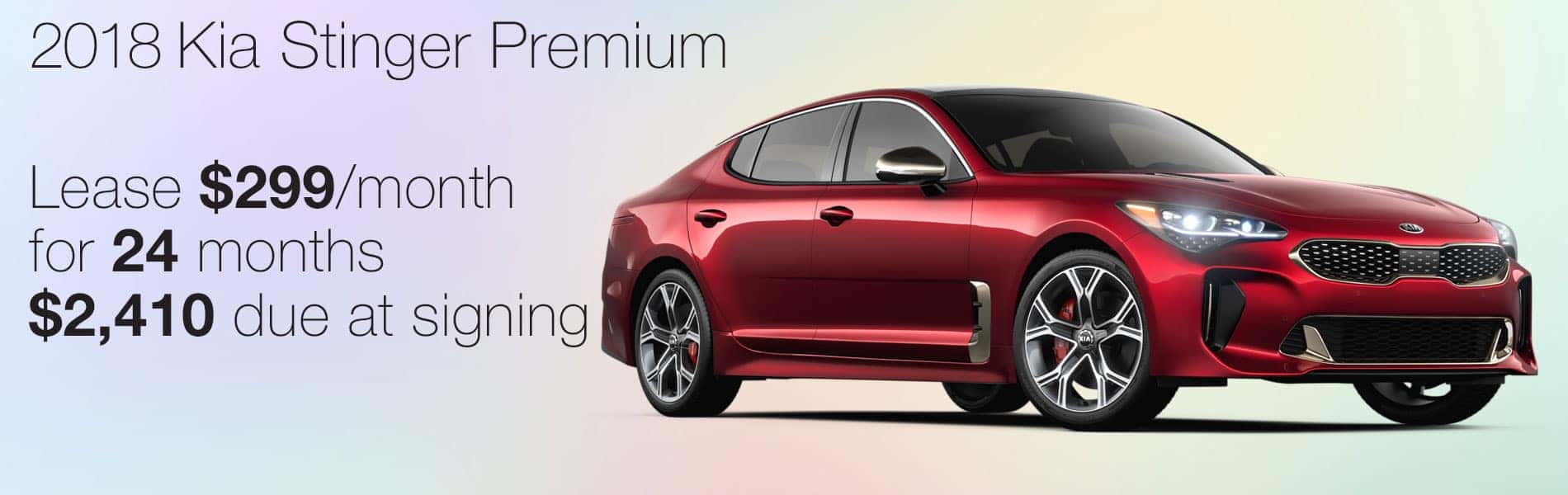 Lease a 2018 Kia Stinger Premium for $299 per month with $2,410 due at signing