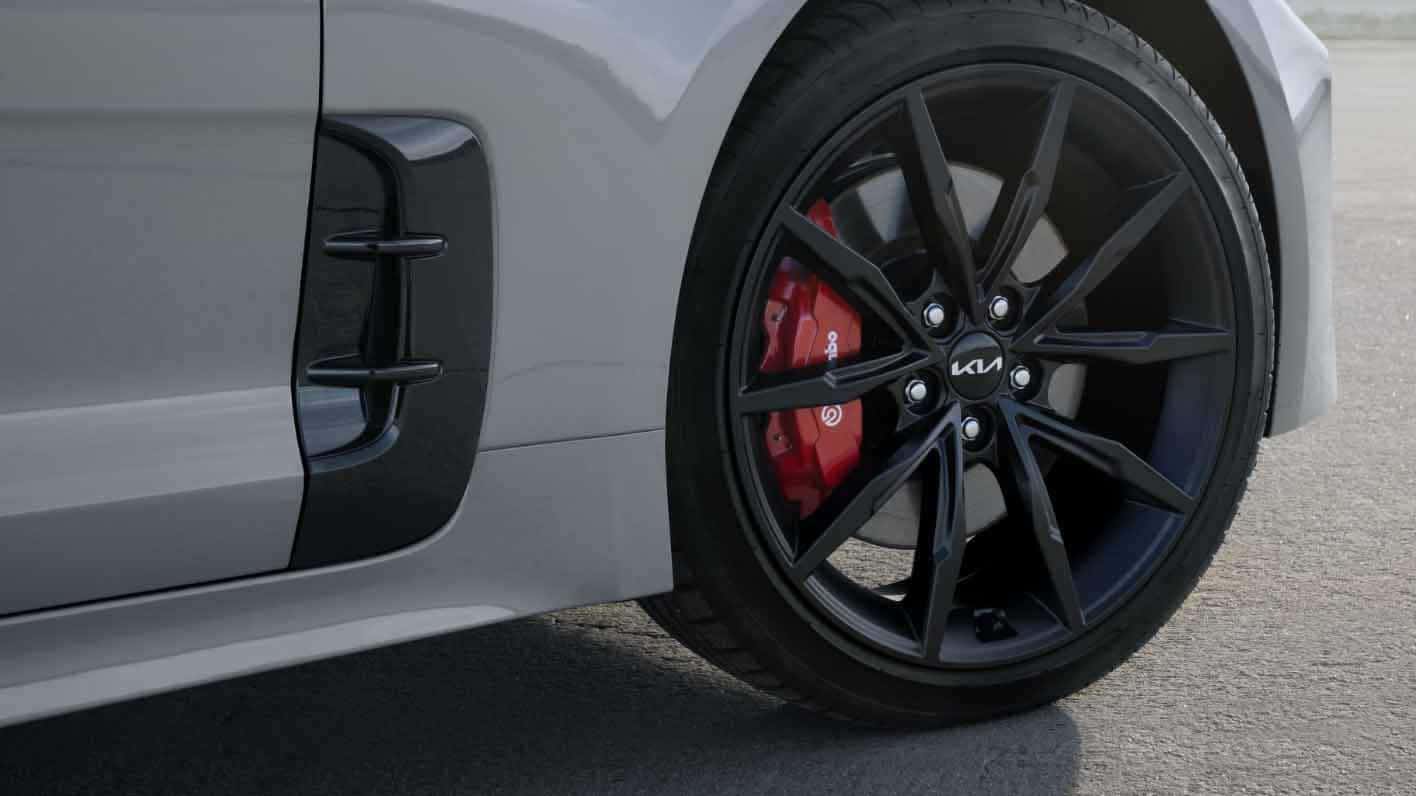 A closeup of a Kia tire