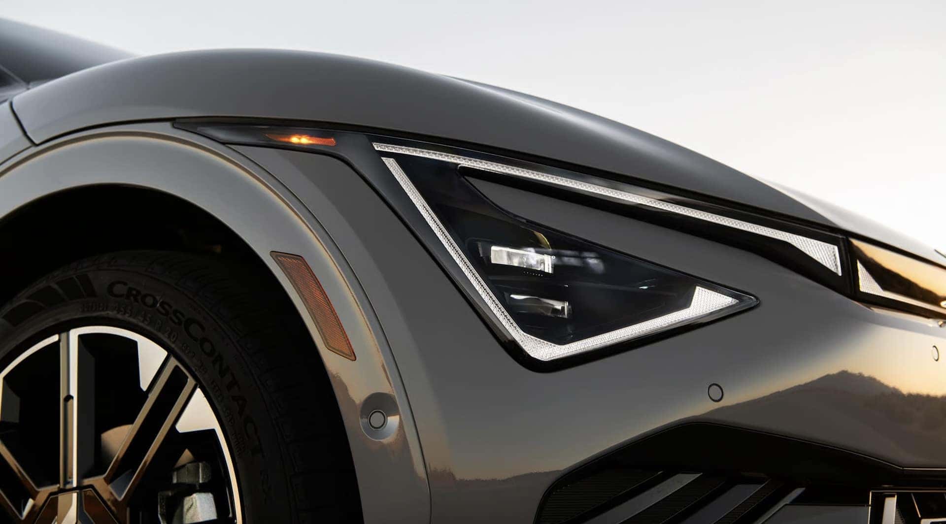 A closeup of 2025 KIA EV6 LED headlights