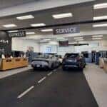 View of the Beaverton Kia Service Drive Up Lanes. Express service lane is on the left and all other service repairs are on the right.
