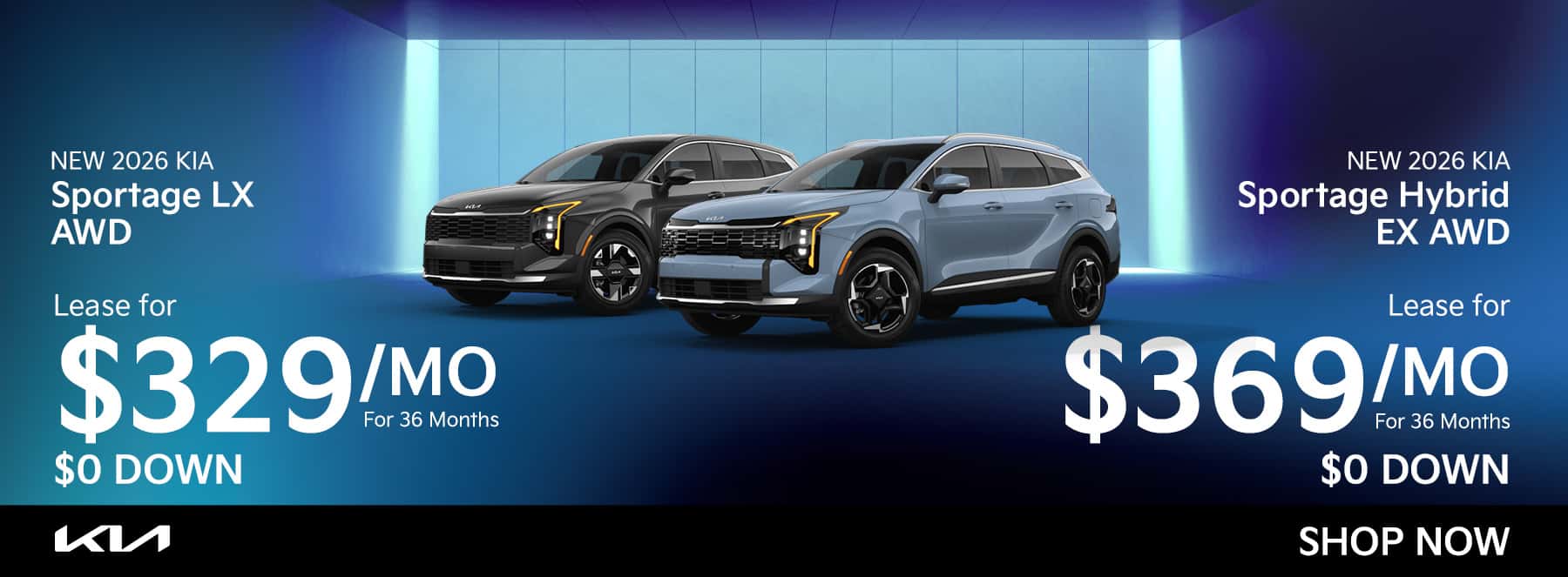 Lease a Kia Sportage LX AWD for 329 or Sportage Hybrid EX AWD for 369 with zero down