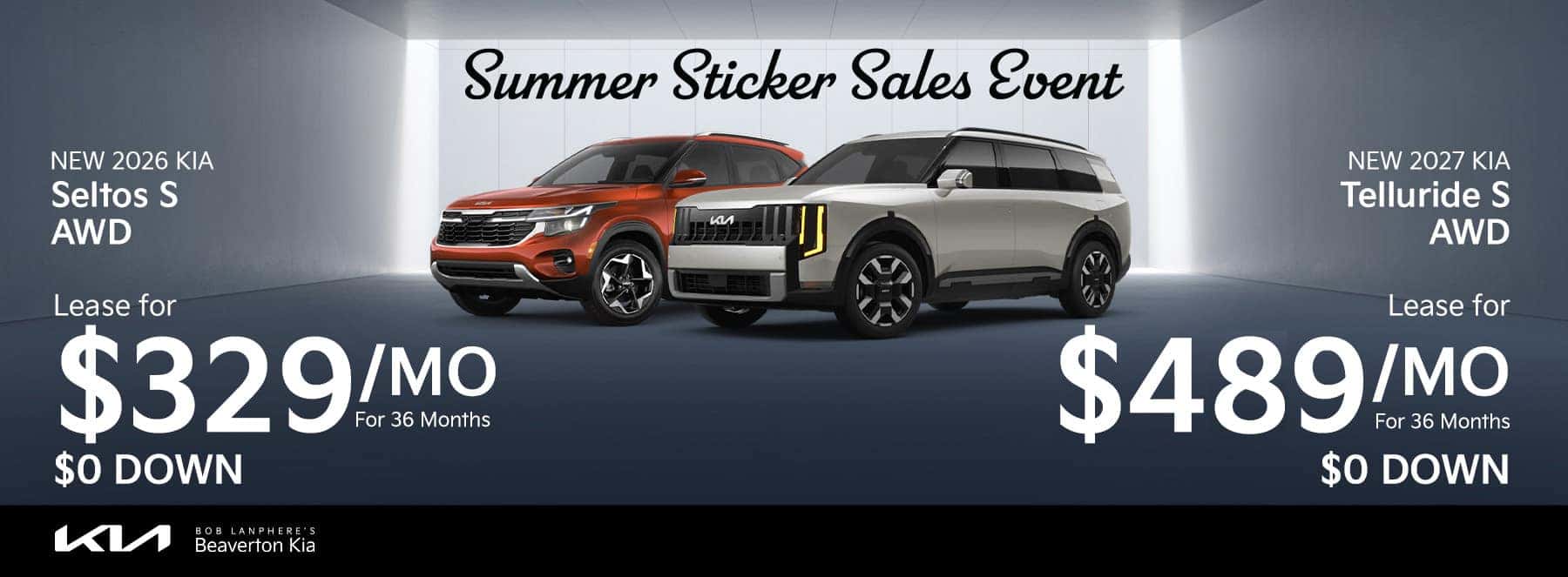 Lease a Kia Seltos S for 329 or Telluride S for 489 with zero down