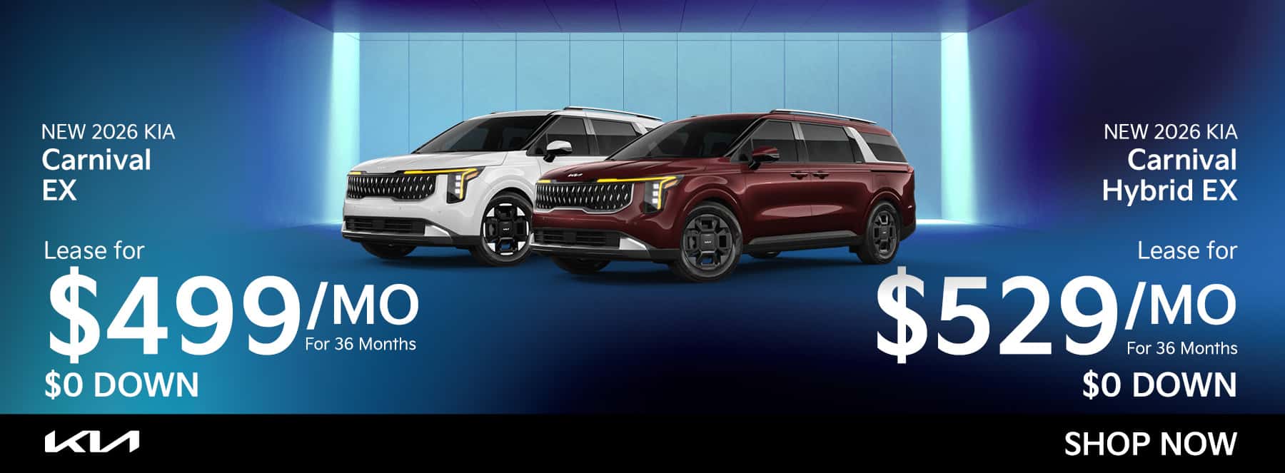 Lease a Kia Carnival EX for 499 or Carnival Hybrid EX for 529 with zero down