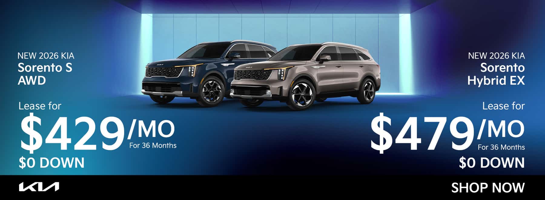 Sorento S AWD for four twenty nine a month or Sorento Hybrid for four seventy nine a month