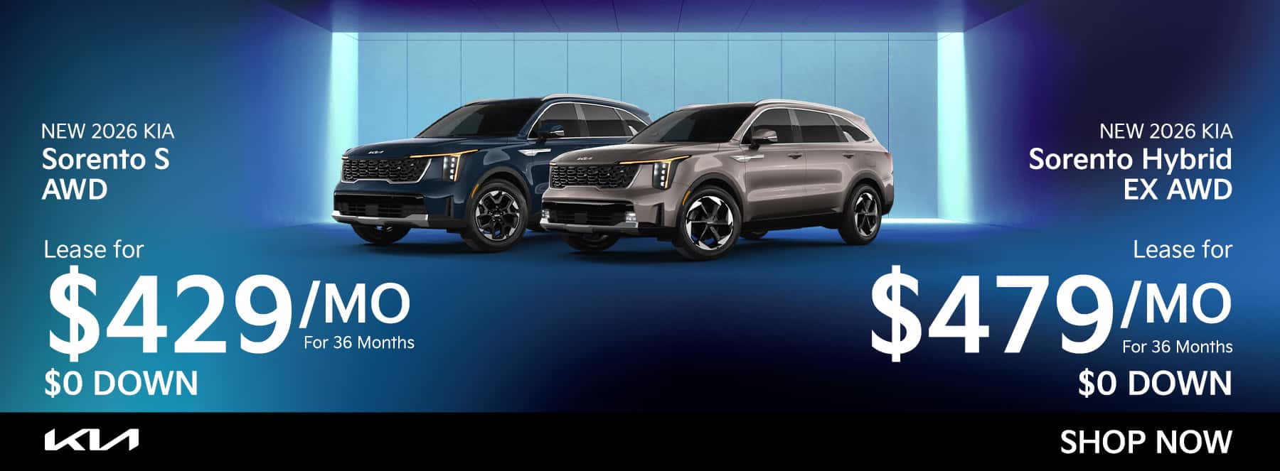 Sorento S AWD for four twenty nine a month or Sorento Hybrid for four seventy nine a month