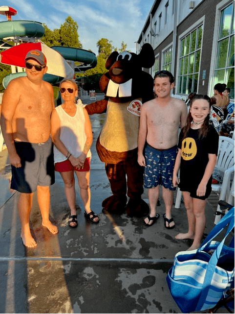 Bucky and Customers at the Miracle League Pool party