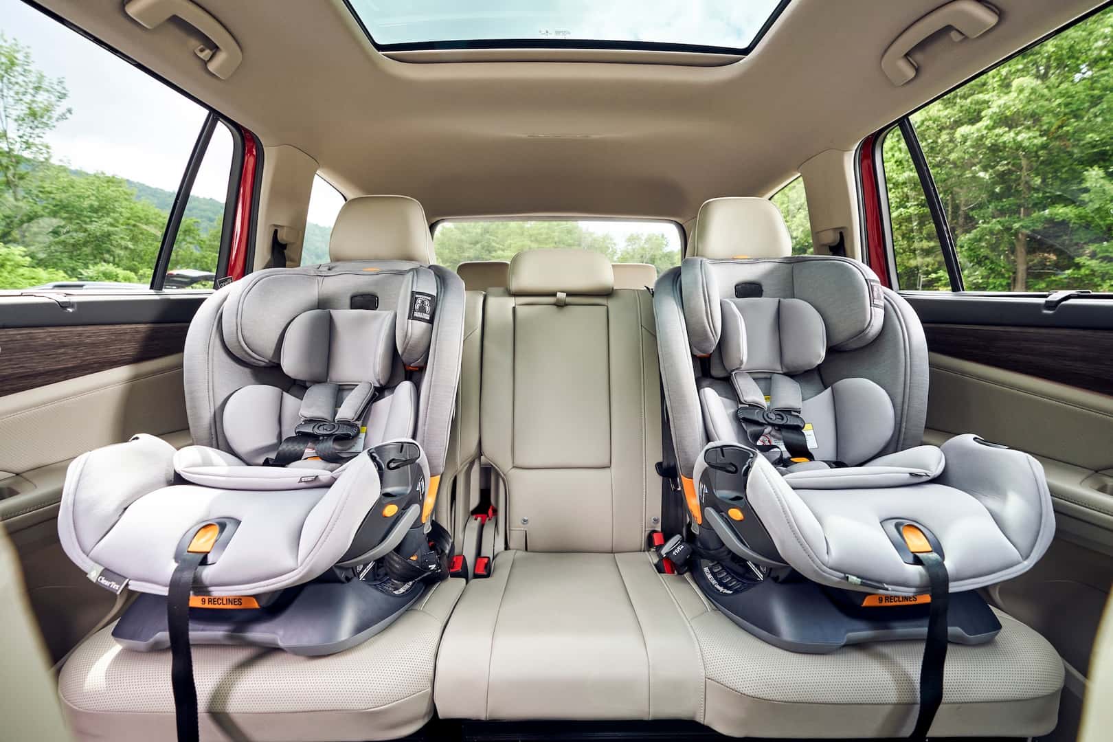 Car Seats in the Rear Seats of a VW Atlas