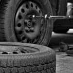 Servicing a tire at Byers Chevy in the Grove City, Ohio area