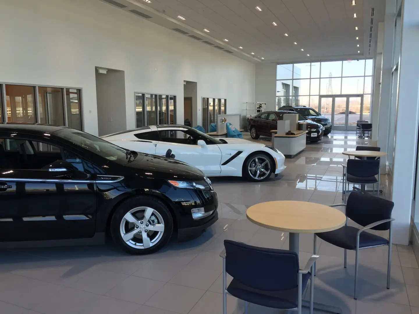 side of vehicles in showroom