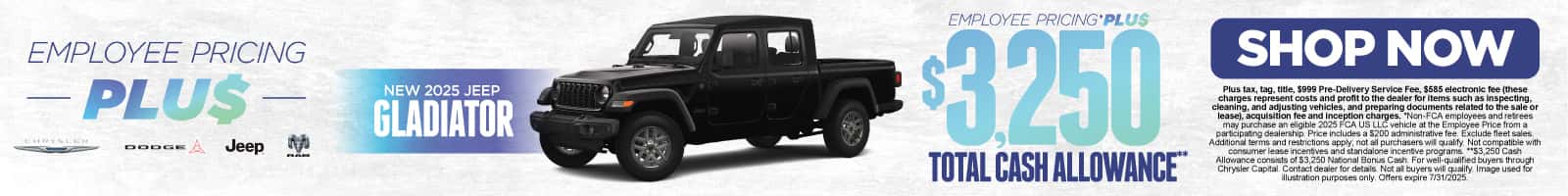 New 2025 Jeep Gladiator Get Employee Pricing PLUS* + $3,250 Total Cash Allowance**