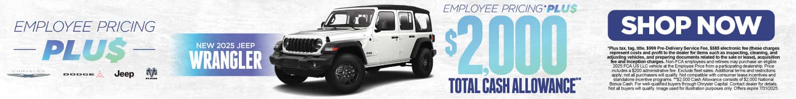 New 2025 Jeep Wrangler Get Employee Pricing PLUS* + $2,000 Total Cash Allowance**