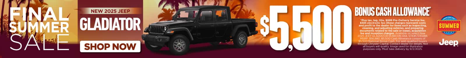 New 2025 Jeep Gladiator Get $5,500 Bonus Cash Allowance*