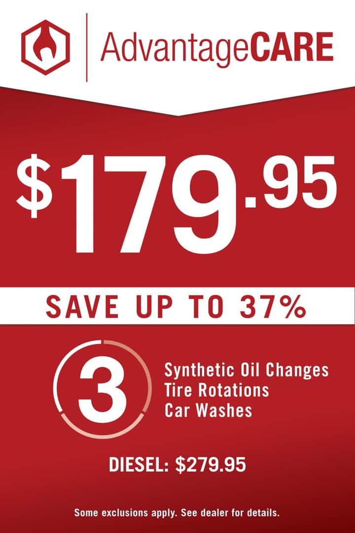 AdvantageCare: $179.95. Save up to 37% on 3 synthetic oil changes, tire rotations, and car washes