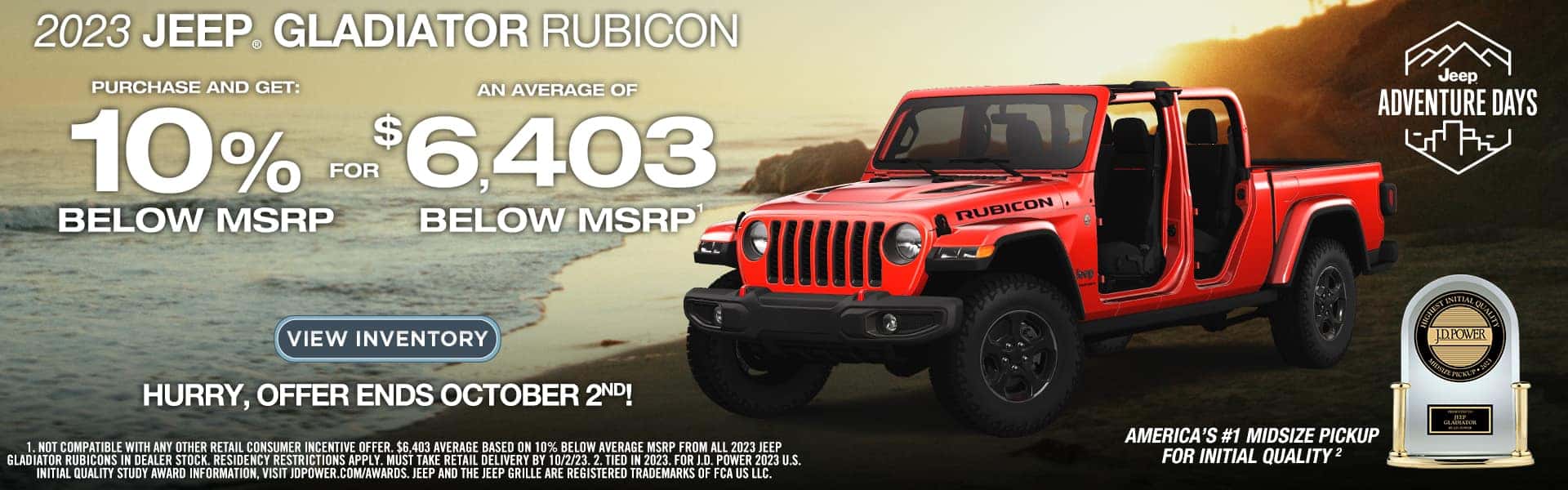 2023 Jeep Gladiator Rubicon - 10% below MSRP for an average of $6403 below MSRP