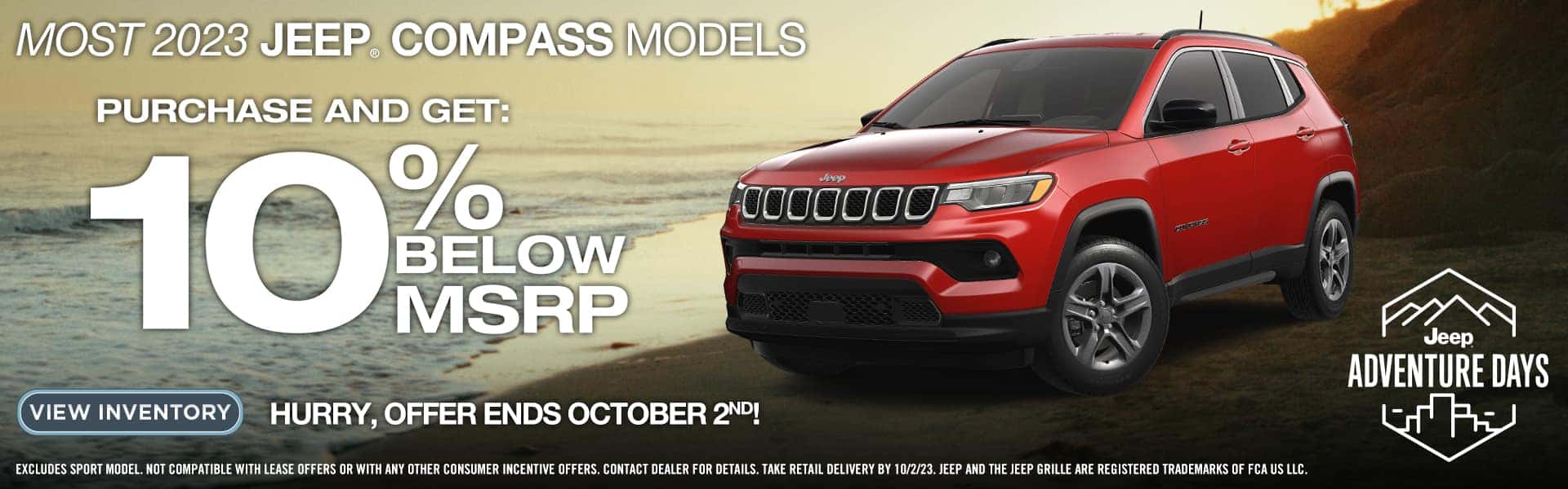 Most 2023 Jeep COmpass models purchase and get 10% below MSRP