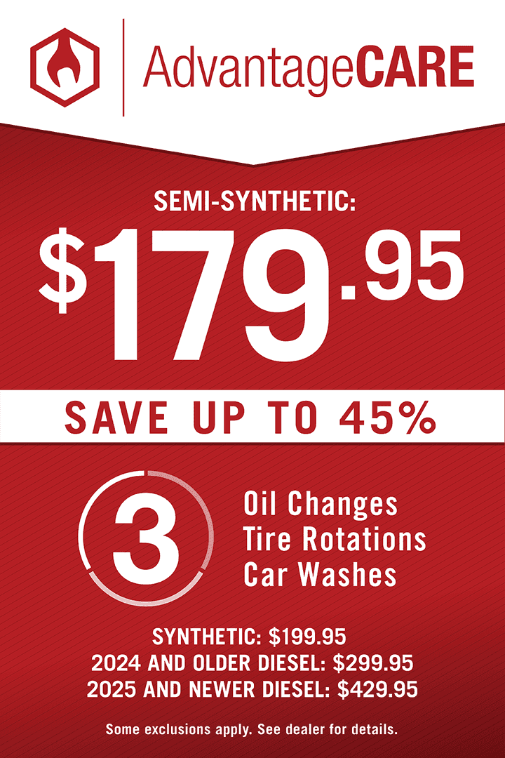 AdvantageCare: $179.95. Save up to 45% on 3 synthetic oil changes, tire rotations, and car washes