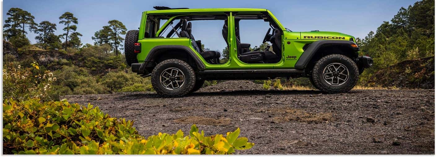 Bright Green 2026 Jeep Wrangler Rubicon Parked Off-Road