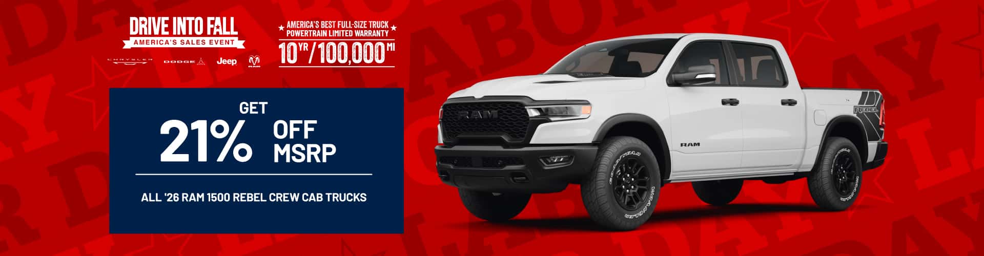 Take 21% OFF All '26 RAM 1500 Rebel Crew Cab Trucks!