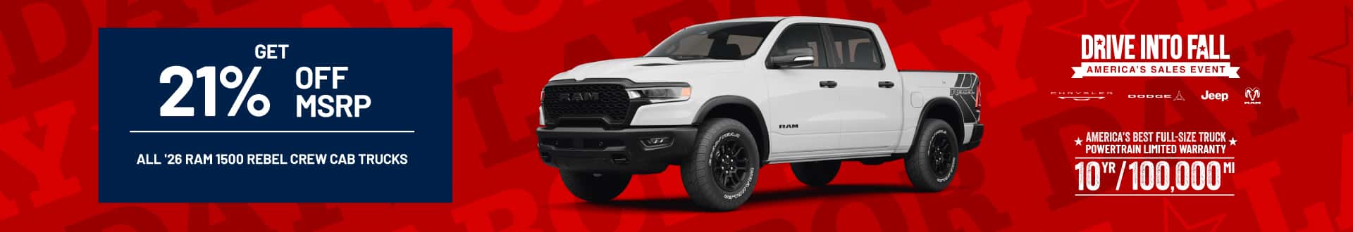 Take 21% OFF All '26 RAM 1500 Rebel Crew Cab Trucks!