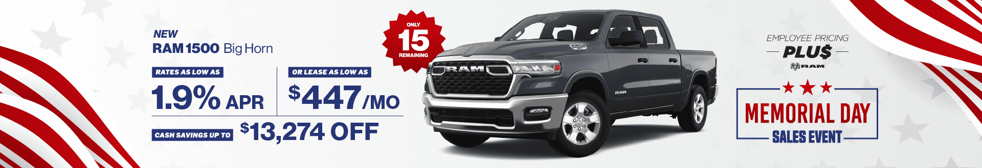 2025 RAM 1500 Bighorn : Payments as low as $447 per month - Cash savings up to up to $13,274 off - Rates as low as 1.9% APR