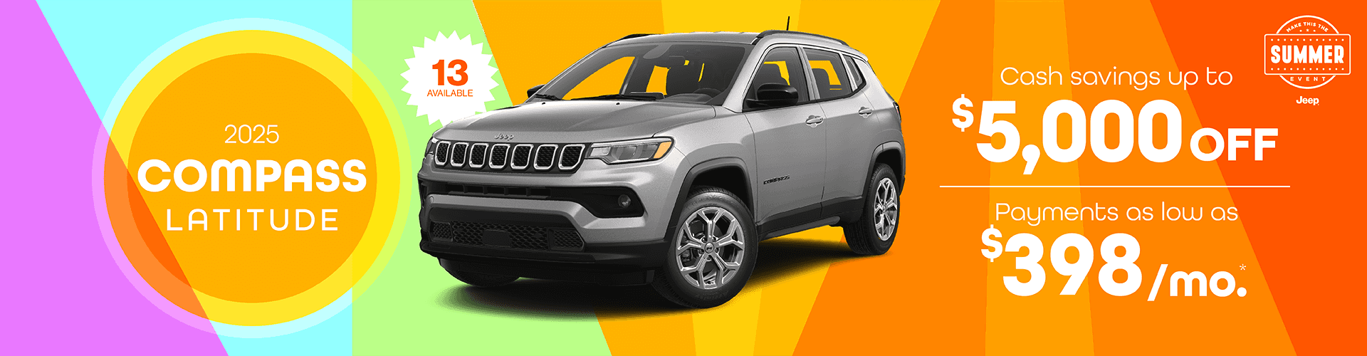 2025 Compass Latitude : Payments as low as $398 per month - Cash savings up to Up to $5,000 total savings -