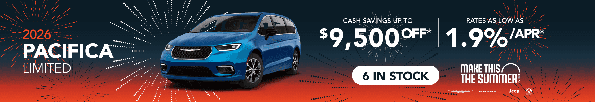 2026 Pacifica Limited : Cash savings up to up to 9,500 off - Rates as low as 1.9% APR
