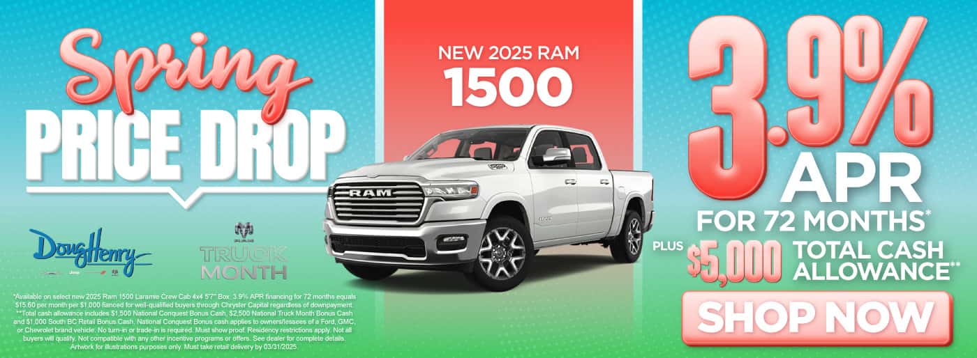 NEW 2025 RAM 1500 3.9% APR FOR 72 MONTHS* PLUS $5,000 TOTAL CASH ALLOWANCE**