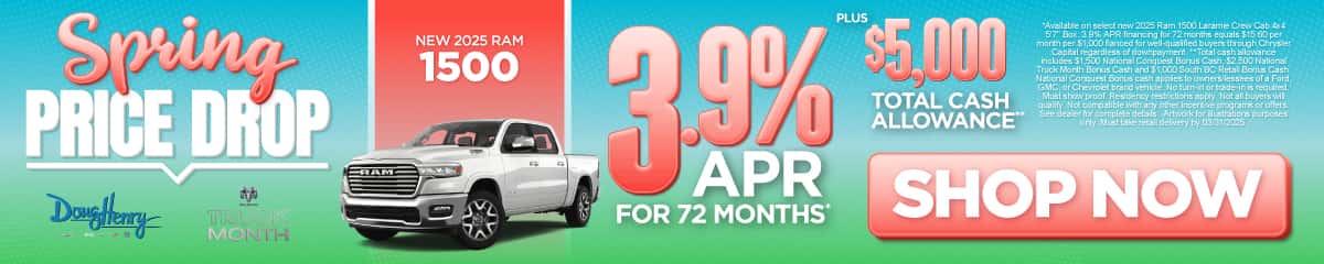 NEW 2025 RAM 1500 3.9% APR FOR 72 MONTHS* PLUS $5,000 TOTAL CASH ALLOWANCE**