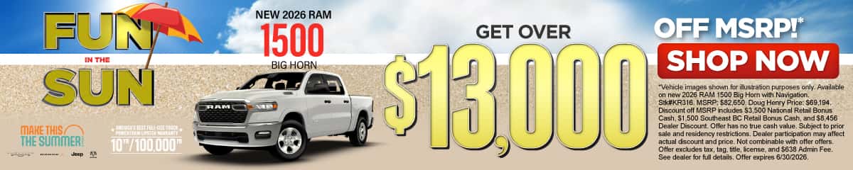 New 2026 RAM 1500 Big Horn Get Over $13,000 Off MSRP!*