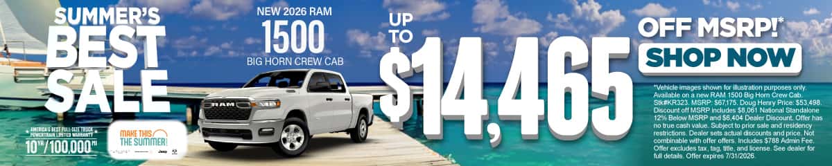 New 2026 RAM 1500 Big Horn Crew Cab Up To $14,465 Off MSRP!*