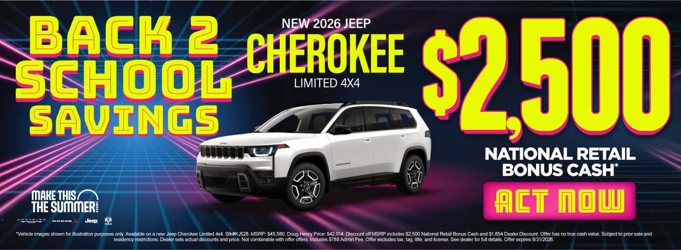 New 2026 Jeep Cherokee Limited 4x4 $2,500 National Retail Bonus Cash*