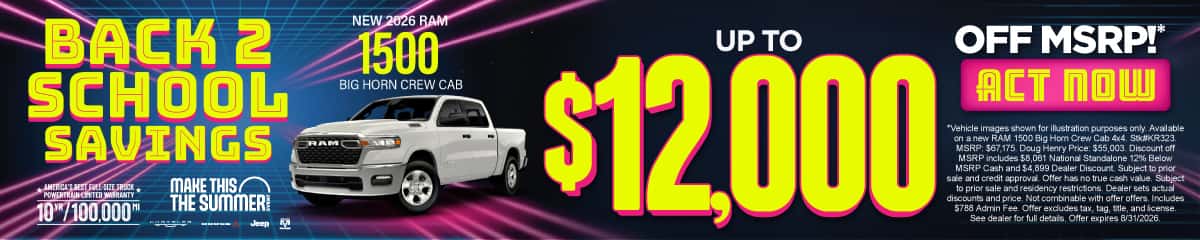 New 2026 RAM 1500 Big Horn Crew Cab Up To $12,000 Off MSRP!*