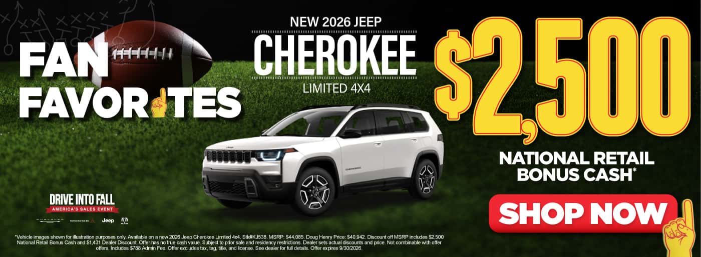 New 2026 Jeep Cherokee Limited 4x4 $2,500 National Retail Bonus Cash*