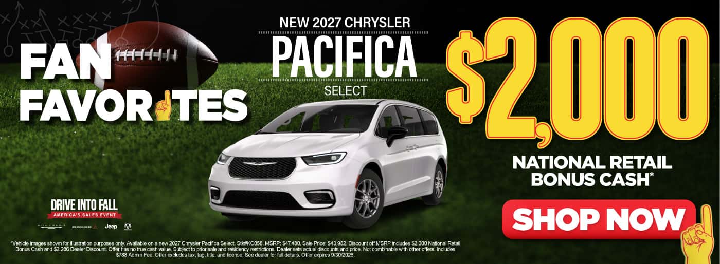 New 2027 Chrysler Pacifica Select $2,000 National Retail Bonus Cash*
