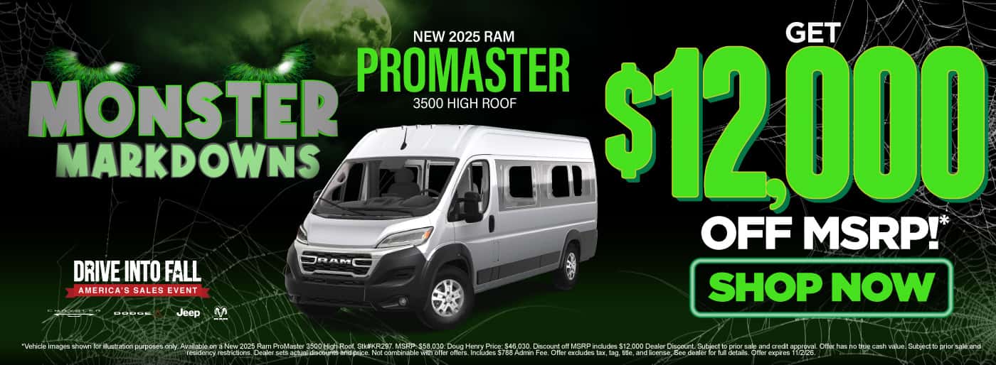New 2025 Ram ProMaster 3500 High Roof Get $12,000 Off MSRP!*