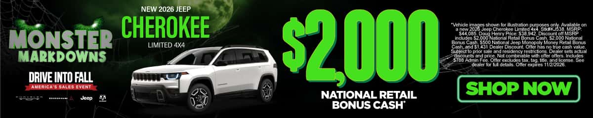 New 2026 Jeep Cherokee Limited 4x4 $2,000 National Retail Bonus Cash*