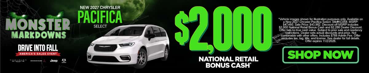 New 2027 Chrysler Pacifica Select $2,000 National Retail Bonus Cash*