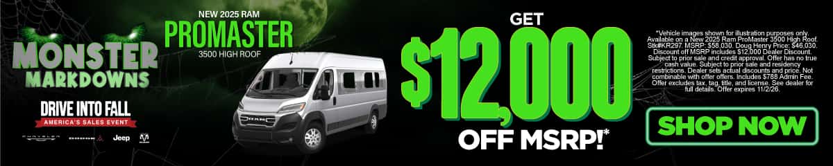 New 2025 Ram ProMaster 3500 High Roof Get $12,000 Off MSRP!*