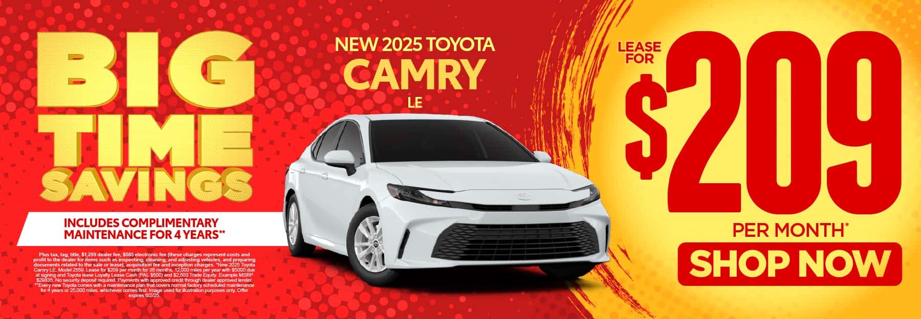 New 2025 Toyota Camry LE "Lease for $209 Per month* Includes complimentary maintenance for 4 years**"