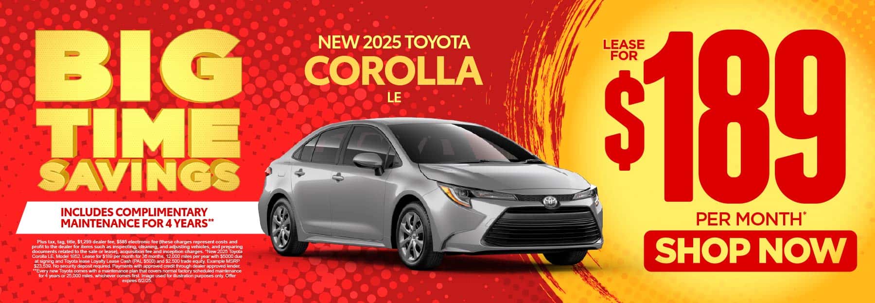 New 2025 Corolla LE "Lease for $189 Per month* Includes complimentary maintenance for 4 years**"
