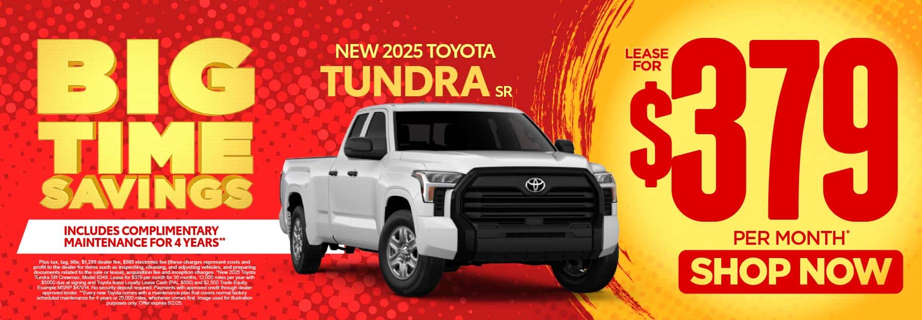 New 2025 Toyota Tundra SR "Lease for $379 per month* Includes complimentary maintenance for 4 years**"