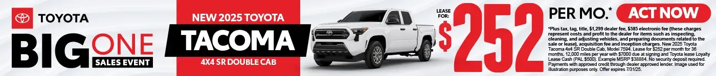New 2025 Toyota Tacoma 4x4 SR Double Cab Lease for $252 Per Month*